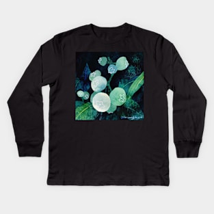 Green Blueberry Branch Negative Painting Watercolor Kids Long Sleeve T-Shirt